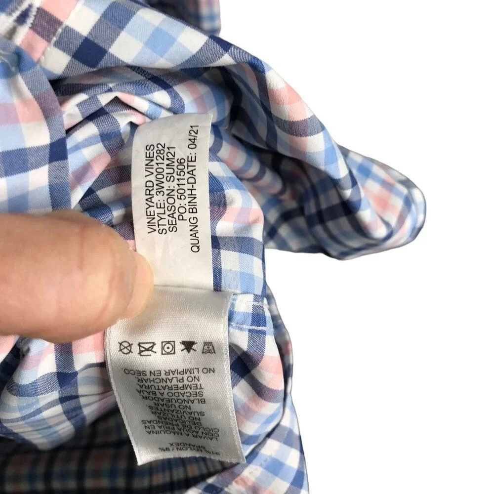 Vineyard Vines Shirt Boys XL Blue Peach Gingham Button Down Lightweight‎